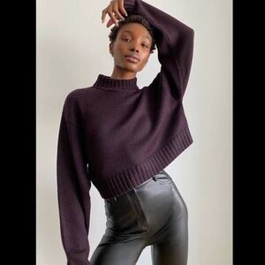 Wilfred Free Harper Wool Mock Turtleneck Cropped Drop Sleeve Sweater Eggplant